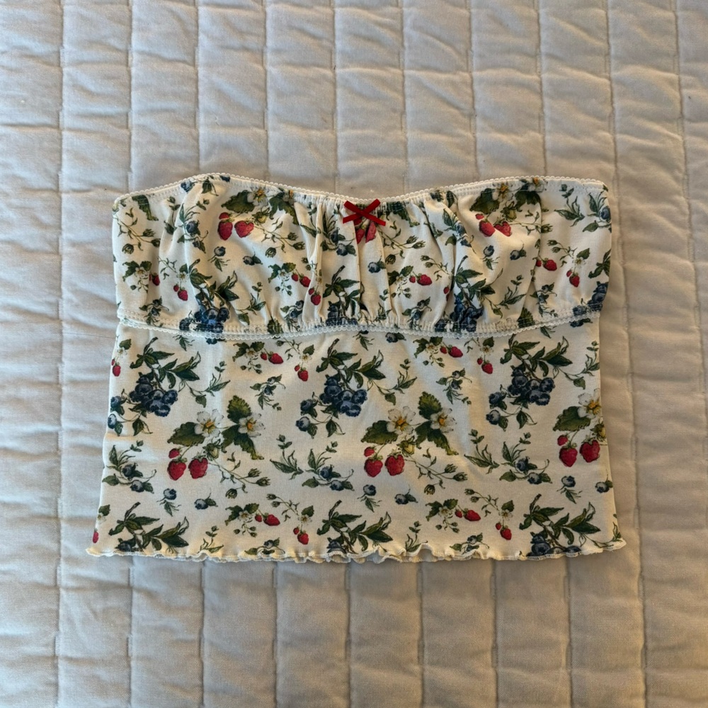 Floral Strawberry Blueberry Lace Bow Tube Top